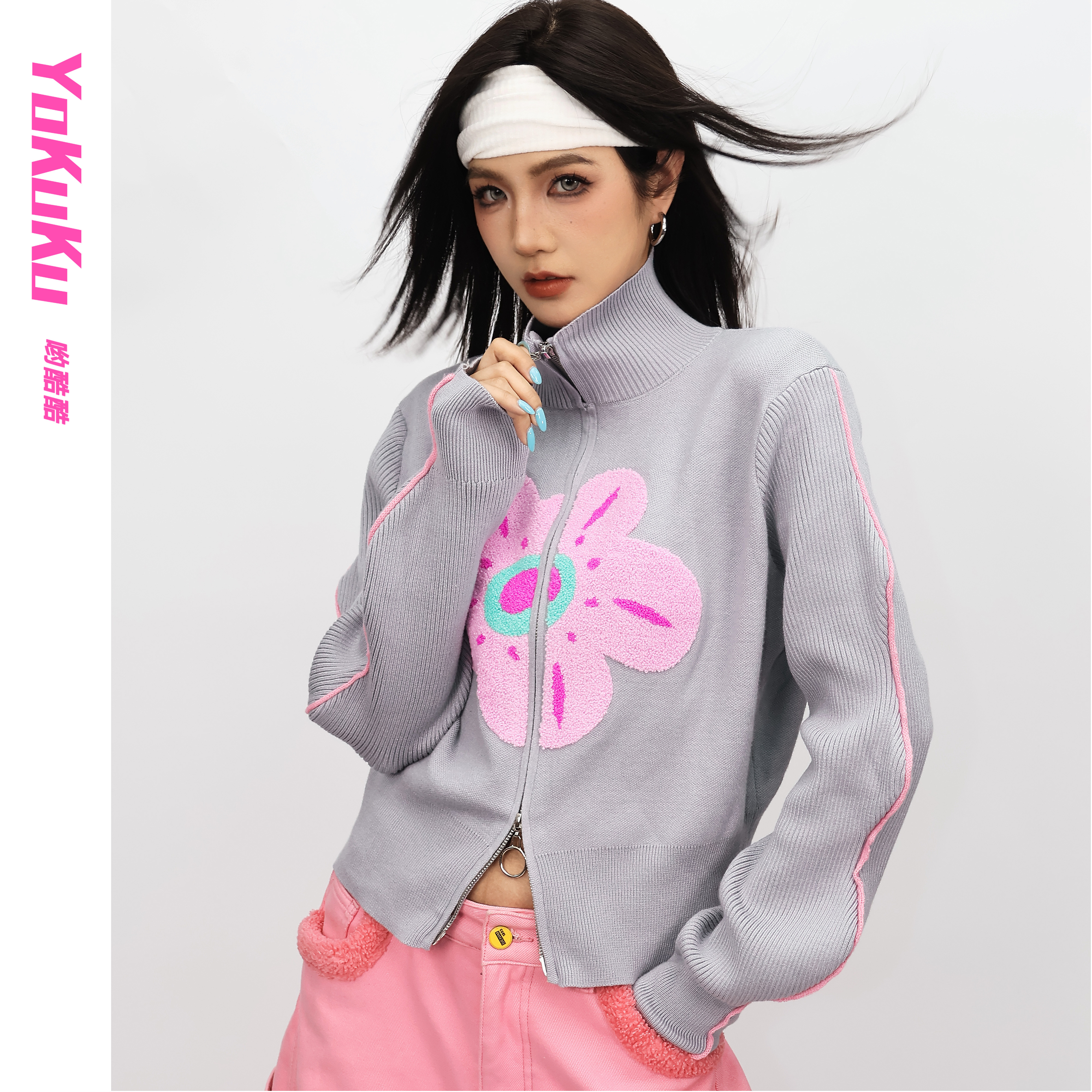 哟酷酷（花好月也圆）小众时尚高级软糯保暖减龄花朵拉链开衫毛衣