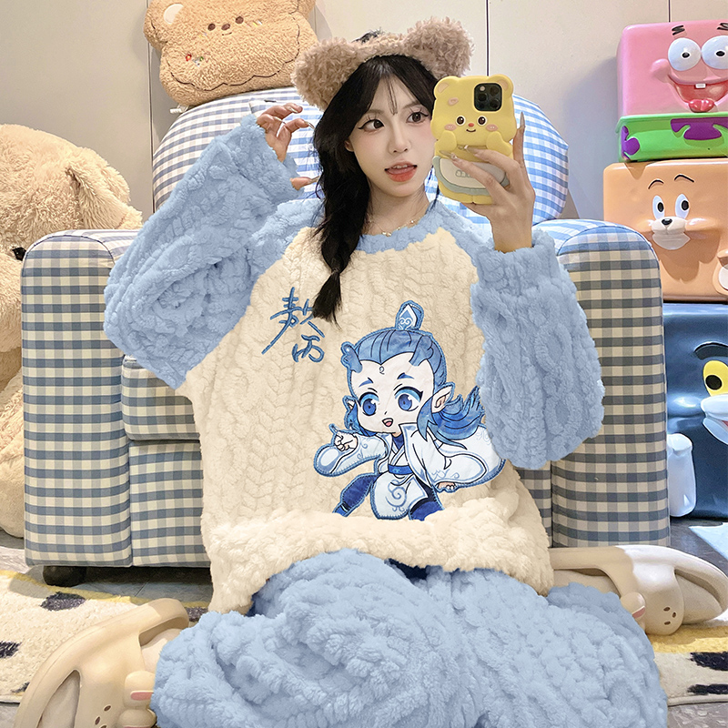 2025新款爆款睡衣女冬季法兰绒甜美圆领学生可外穿家居服两件套装