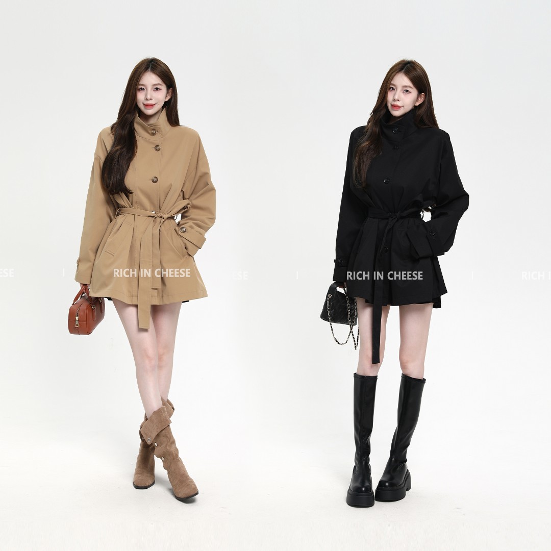 舒胡蕾 柏林往事【高定款】 立领时尚百搭秋冬季系带中长款风衣