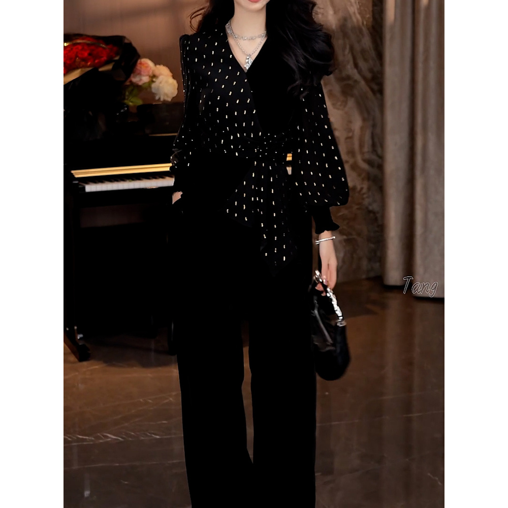 韩系高级感裤套装女2025秋季新款拼接设计洋气百搭长袖衬衫+裤子