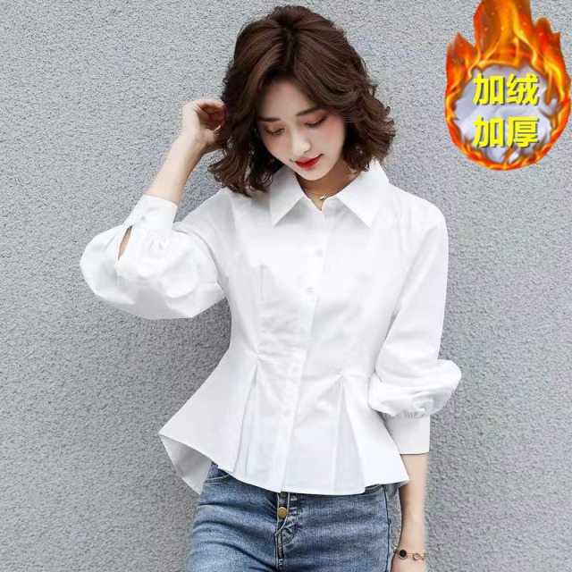 加绒衬衫女白色加厚外套2026春秋新款收腰显瘦发热衣打底衬衫衣