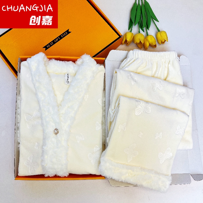 【蝴蝶海岛绒】睡衣女秋冬季保暖舒适甜美套装加绒加厚慵懒风家居服