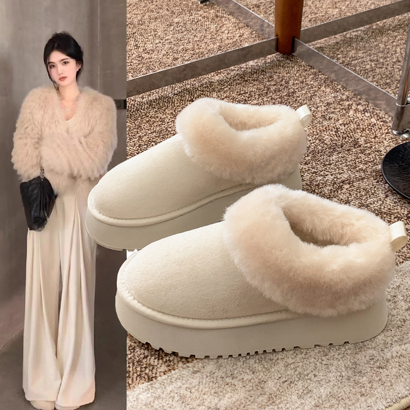 厚底雪地靴女2025新款冬季加绒加厚皮毛一体东北面包大棉鞋毛毛鞋