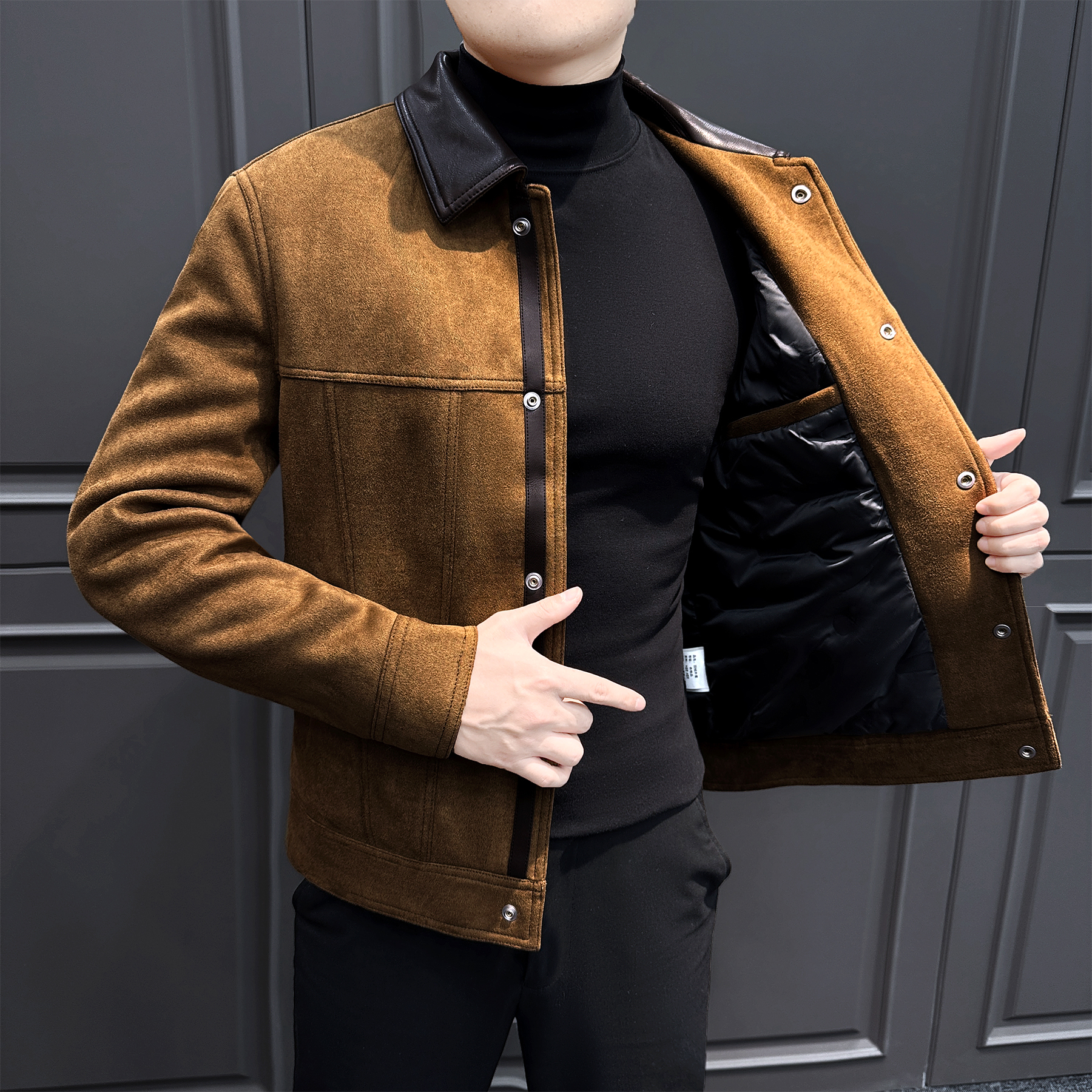 轻薄皮领羽绒服男款爆款2025新款轻奢痞帅男装冬季款男士保暖外套