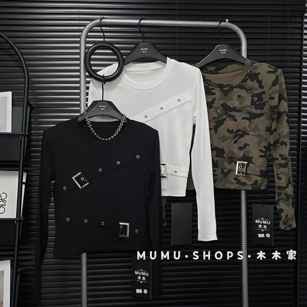 2025秋款欧货卡子小众设计显瘦时尚短款长袖T恤修身