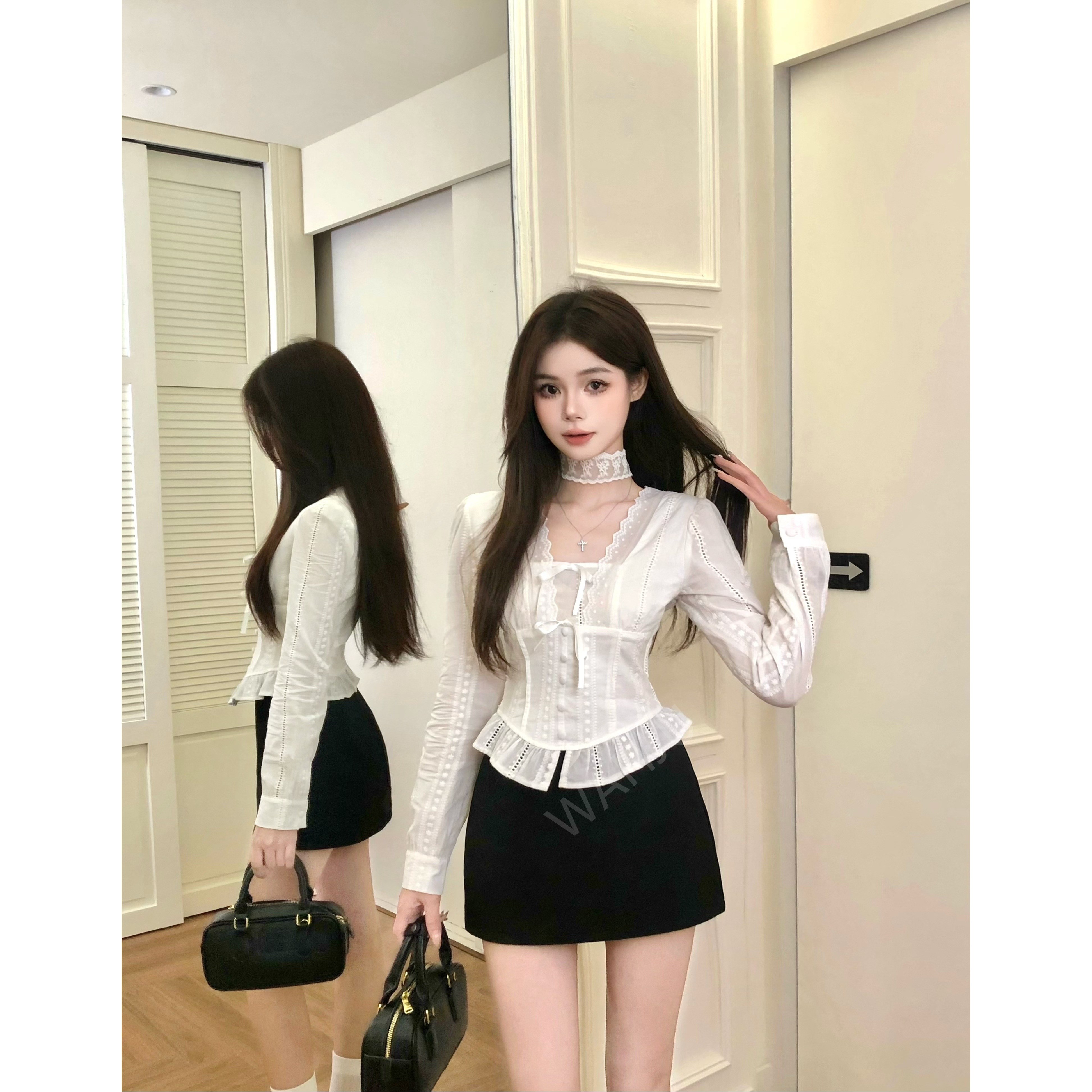 画解WAHJU【韩系千金】蕾丝设计精致百搭韩系上衣半裙W24CE8797W
