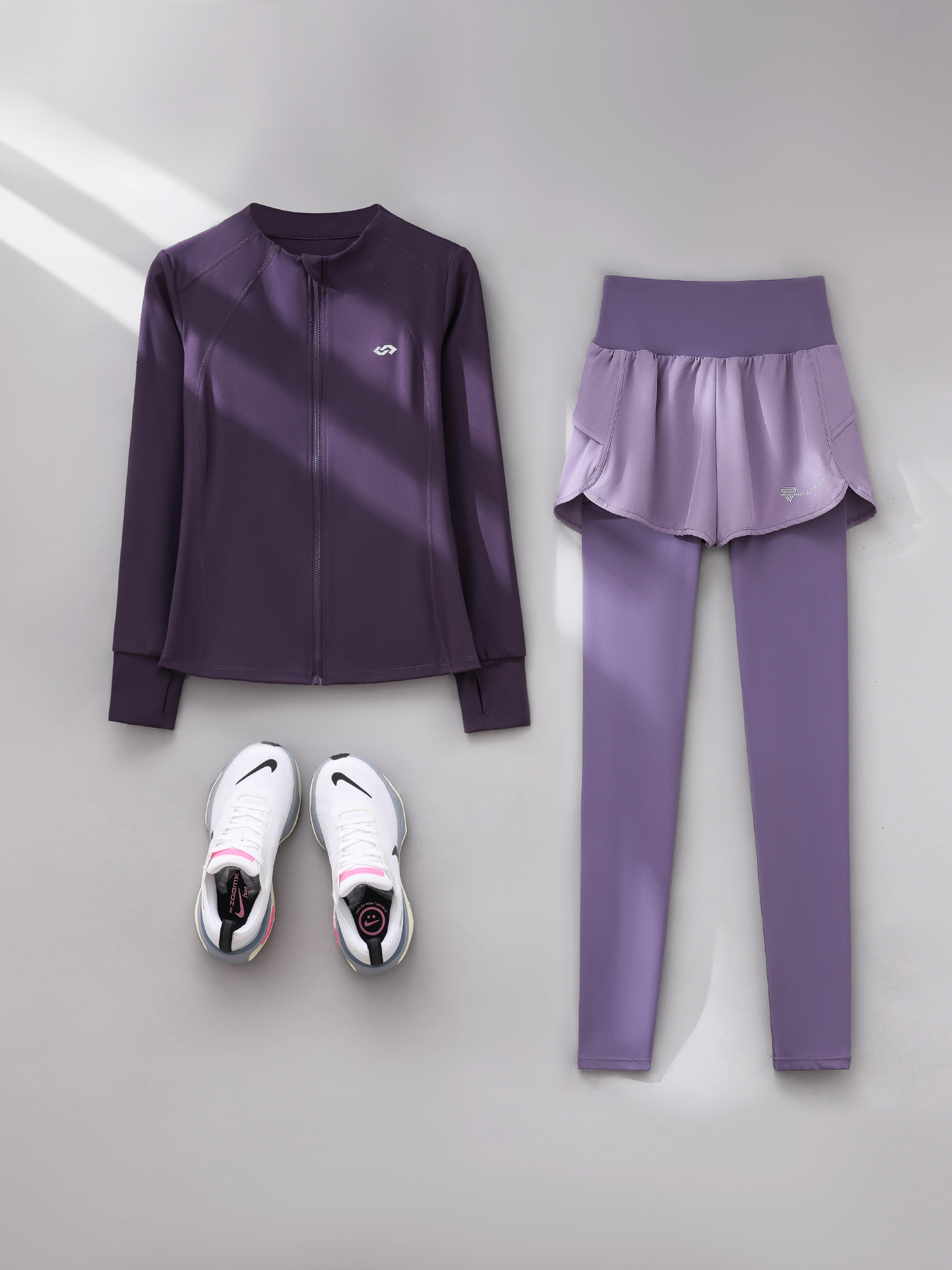 秋季女款新款时尚专业修身速干健身瑜伽服套装全拉链短袖外套短裤