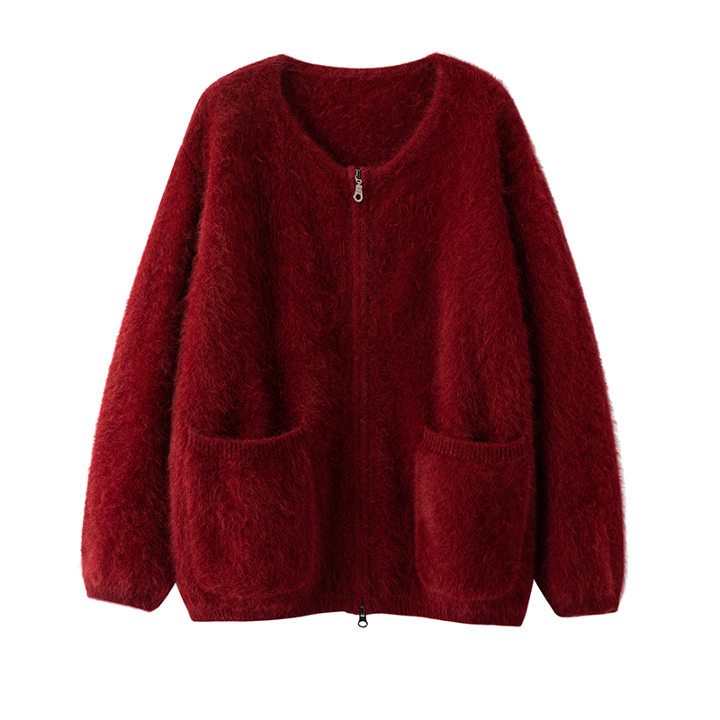 MENG·【北美小动物之赛貂蝉】圆领加厚保暖外套毛衣女XDW240254