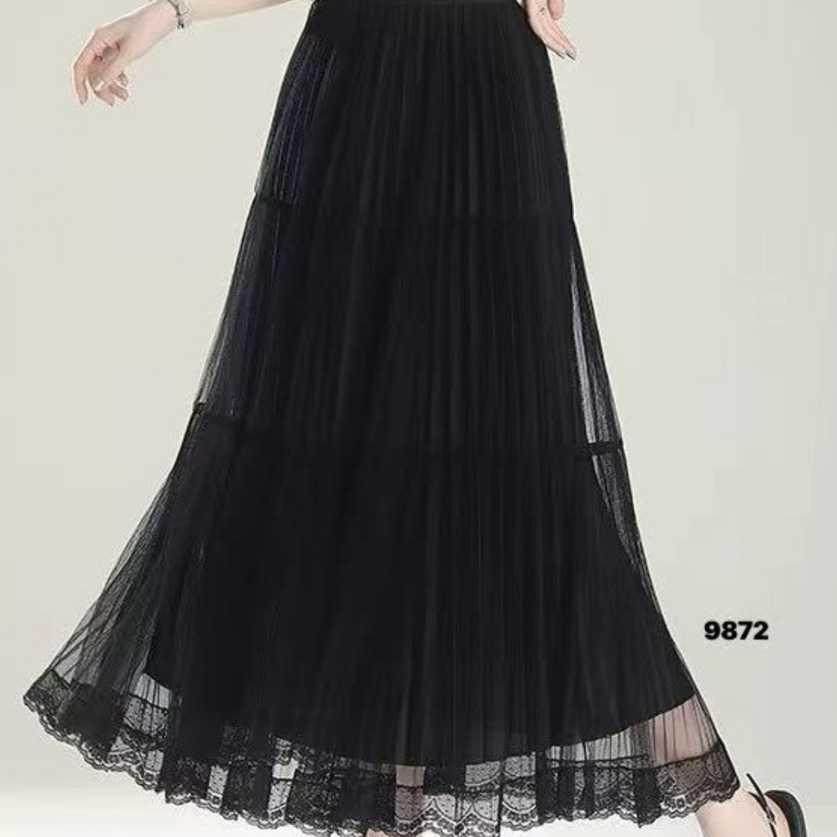 9872秋季新款长款洋气遮胯收腰显瘦百搭网纱蕾丝半身裙上档次夏季