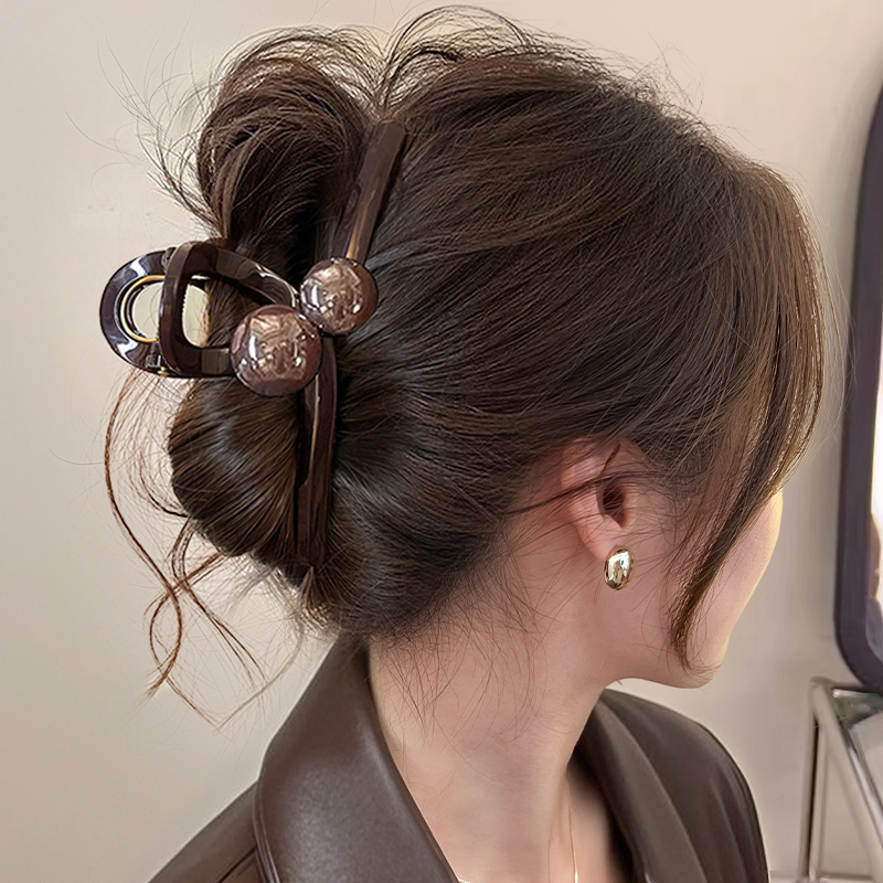 【女童】抓夹女高级感2025新款圆珠大号发量大鲨鱼夹后脑勺盘头发