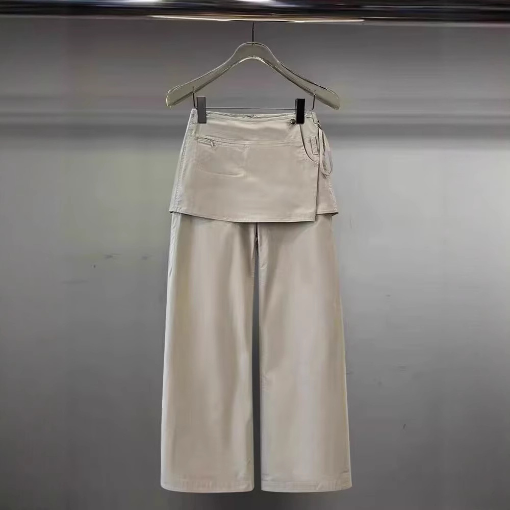 小众2025秋季新款假两件裤裙直筒裤子显瘦休闲裤阔腿工装长裤女