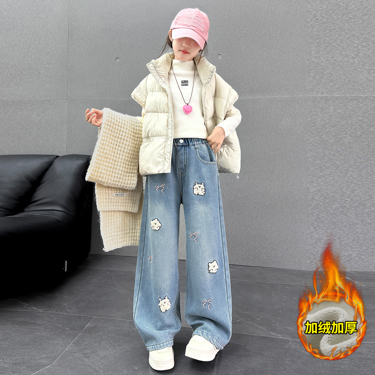 女童加绒牛仔裤2025新款洋气时尚保暖休闲裤6-12岁中大童冬款裤子
