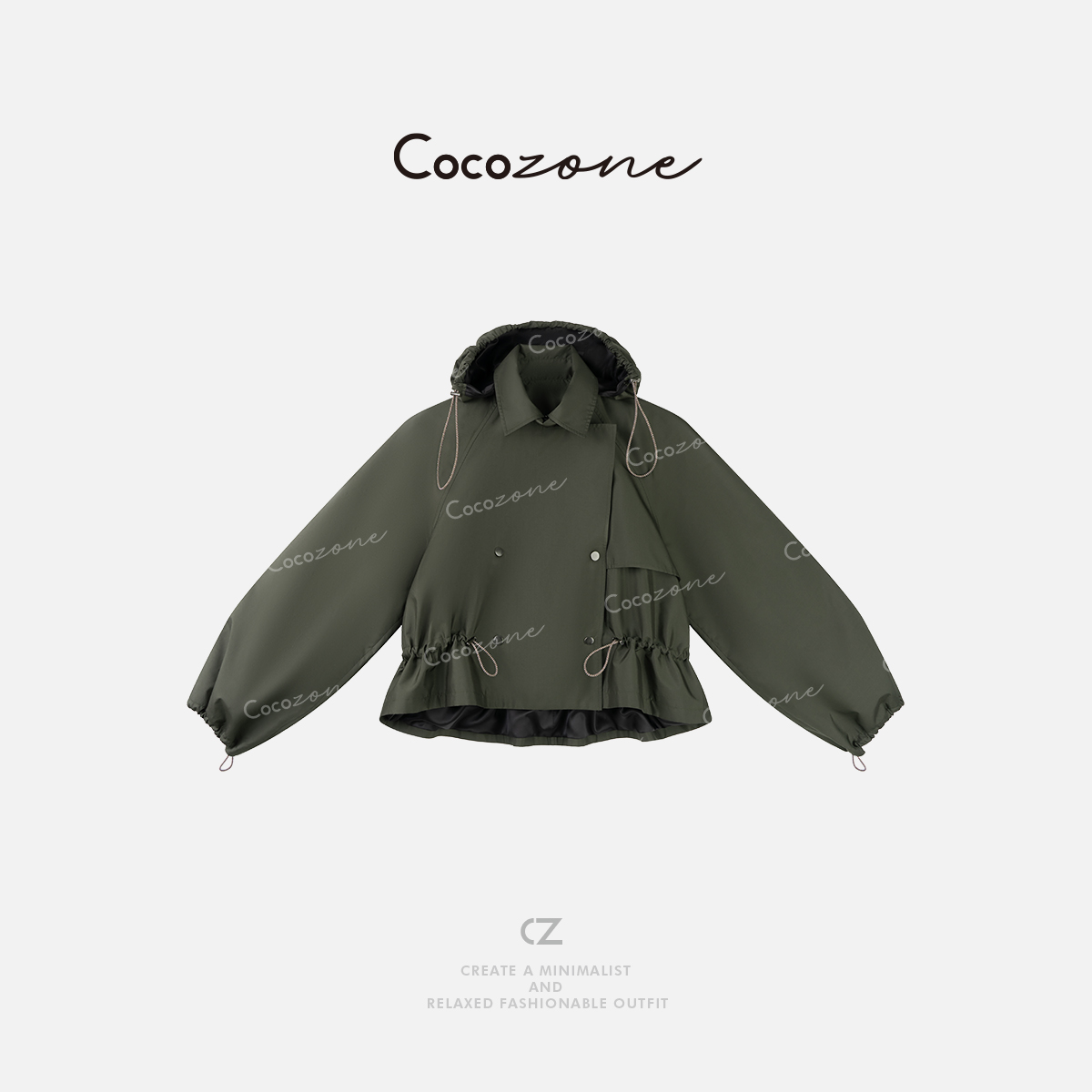 COCO ZONE 刘一一“悦野”桑蚕丝混纺连帽风衣双排扣外套 CD1A1021
