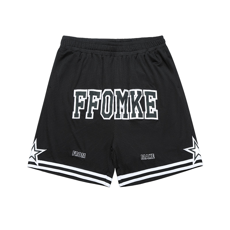 公鸡冠军短裤男2025夏季新款黑色刺绣直筒运动五分裤潮FD1078
