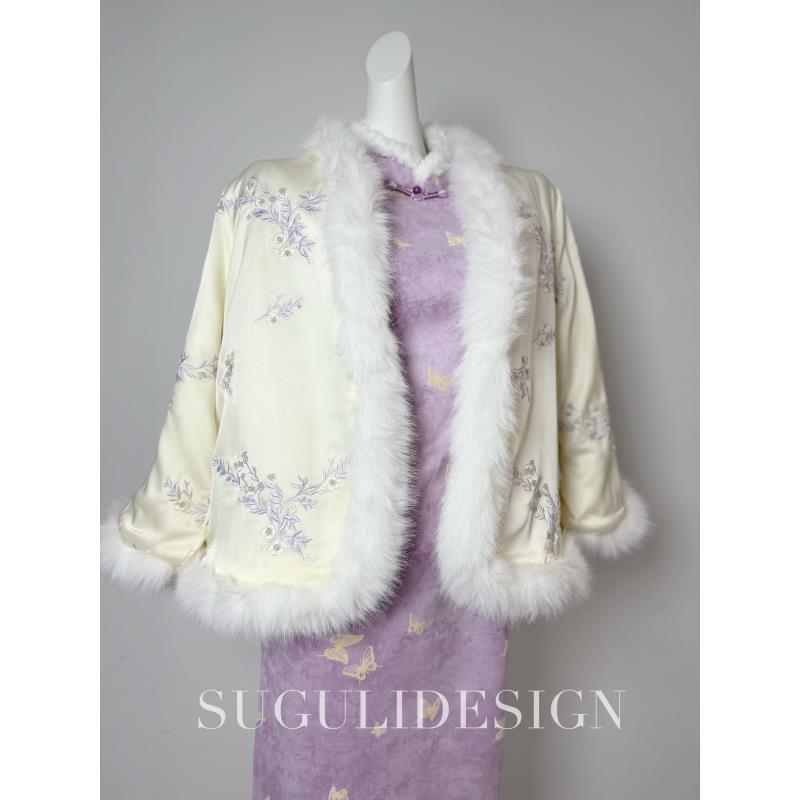 苏故里【东方既白】新款冬季加绒加厚新中式外套刺绣米白色百搭气质