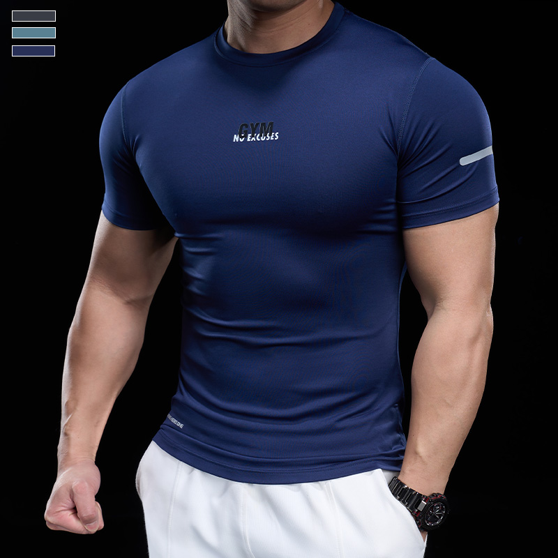 霸道肌肉  夏季新款男士跑步训练运动健身上衣速干短袖t恤男款