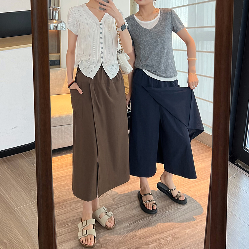 《原纱防晒裙裤女》2025夏季薄款高腰显瘦宽松休闲百搭工装长款裙裤