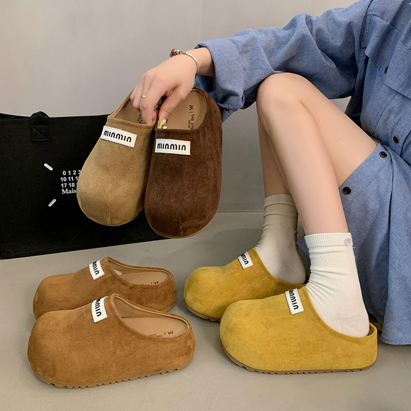 厚底包头拖鞋女外穿2025年秋季新款字母一脚蹬懒人大头勃肯半拖鞋