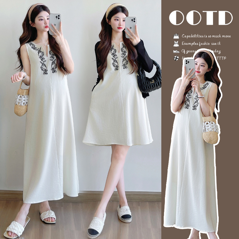 时髦孕妇装新款大码显瘦气质时尚款夏季刺绣设计民族风孕妇连衣裙