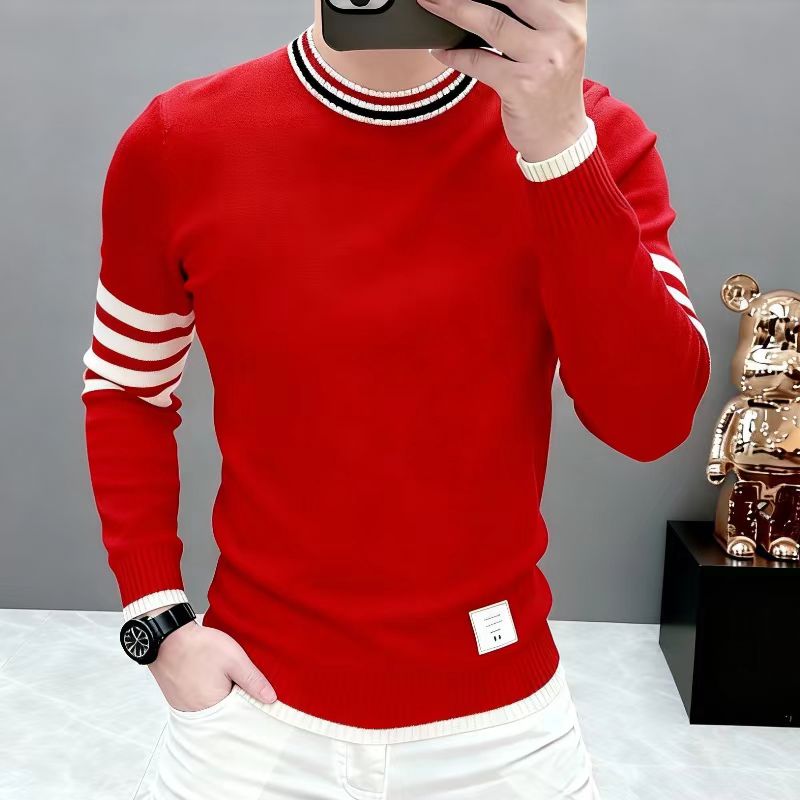 轻奢欧货毛衣男士秋冬新款圆领针织衫百度潮流时尚男休闲打底衫