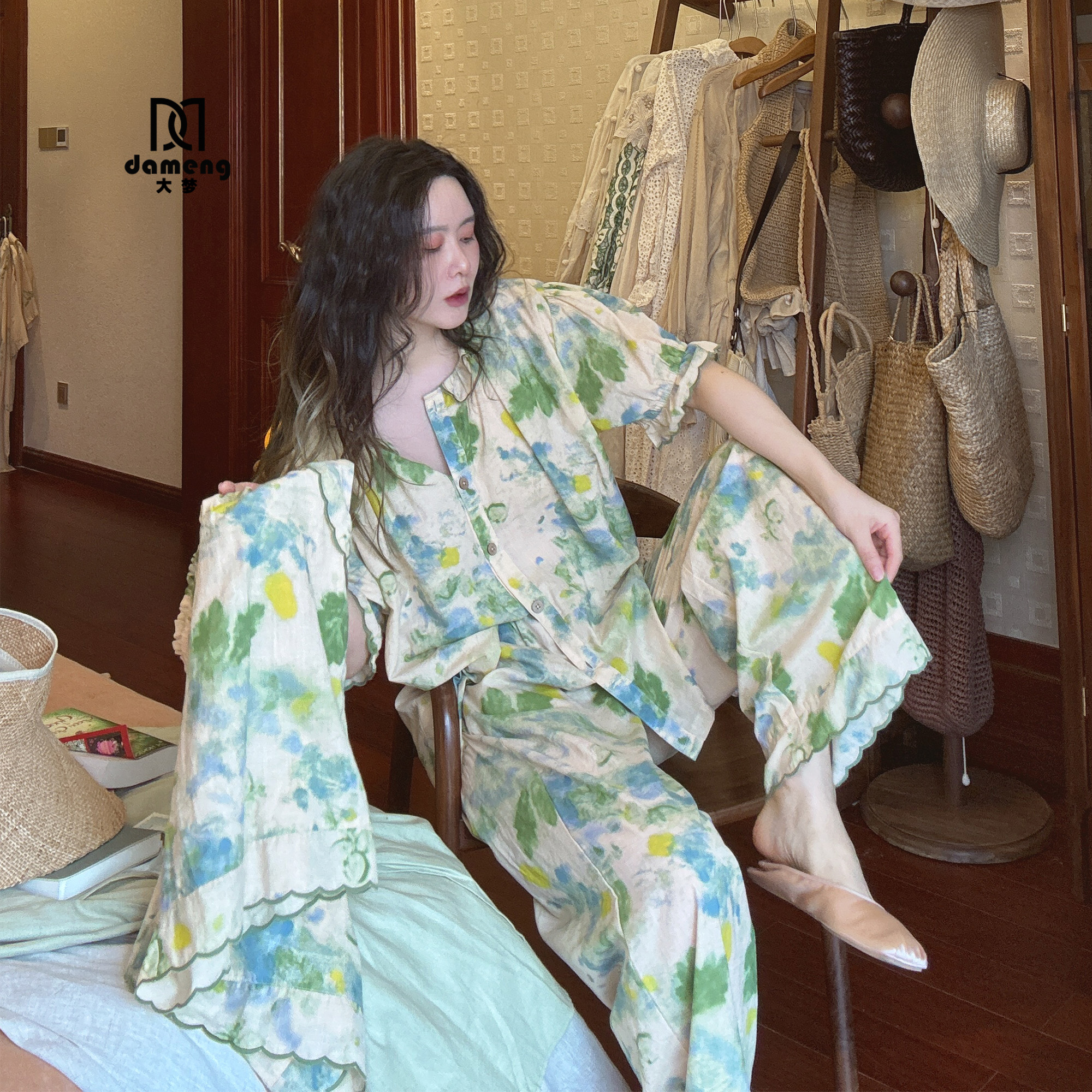 大梦梦纯棉睡衣女2026新款春秋季夏天薄高级感韩版大码家居服套装