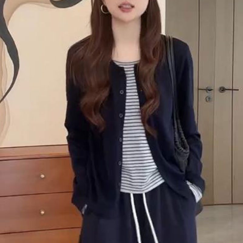 宽松时尚假两件拼接针织衫女士2025春秋新款显瘦减龄气质长袖上衣