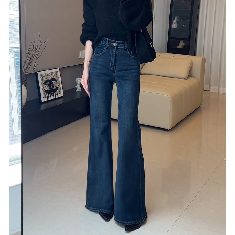 港风复古深蓝微喇牛仔裤女宽松不贴腿2025秋冬新款高腰显瘦喇叭裤