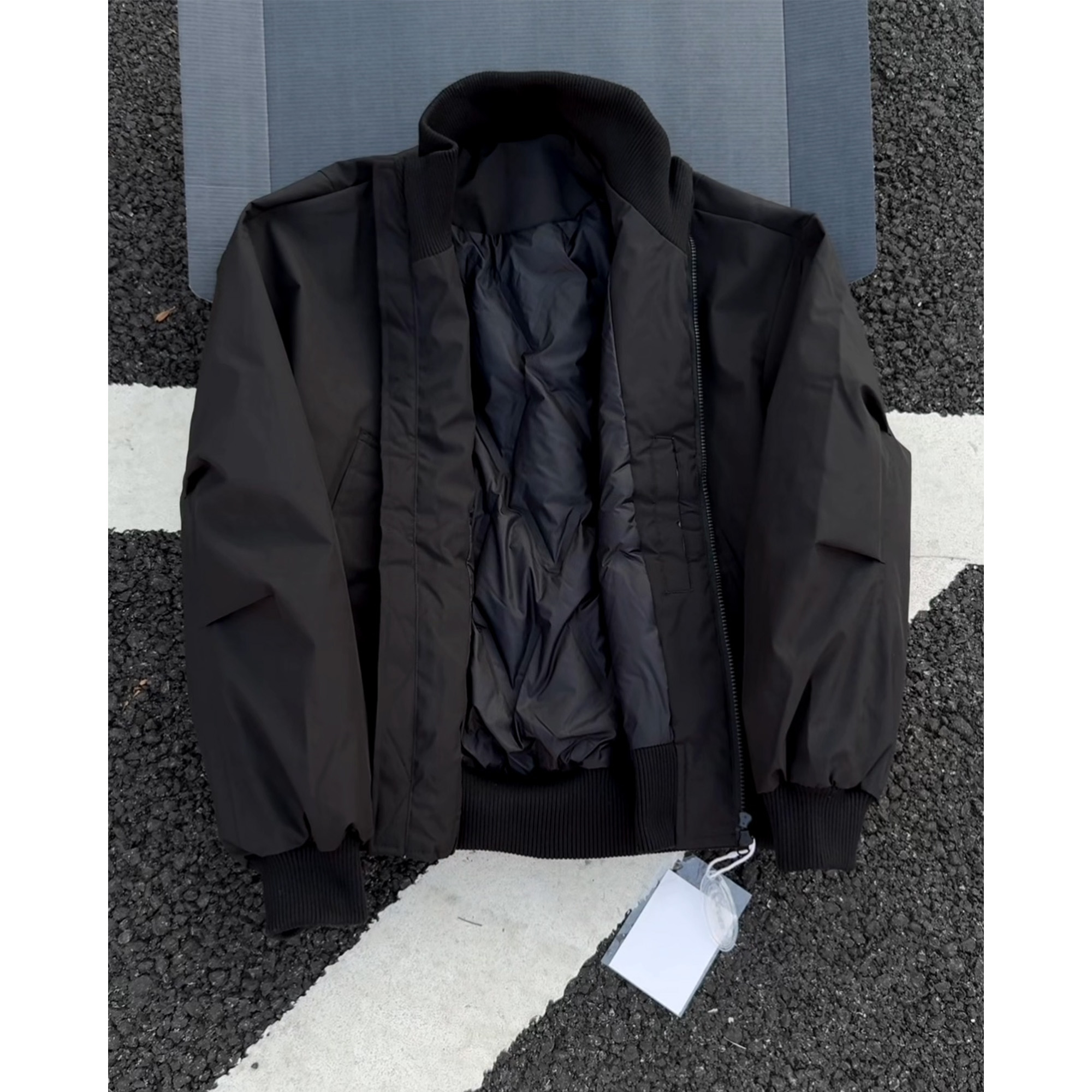 黑色美式立领飞行夹克羽绒服男款冬季加厚保暖轻薄立领外套棒球服