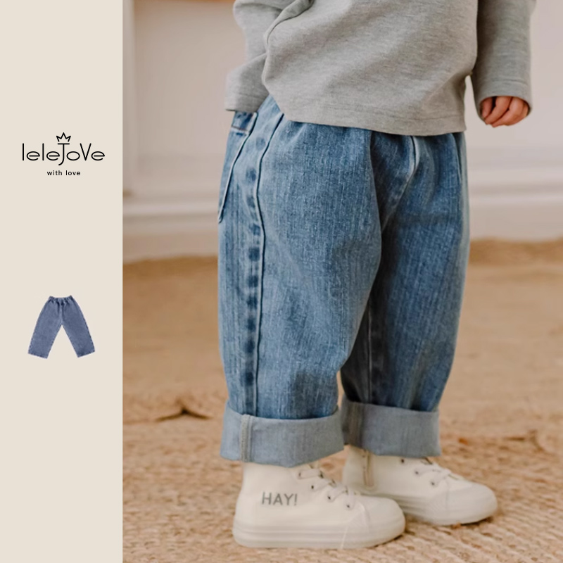 【lelejove】北欧风童装儿童牛仔裤宝宝植物纤维软牛仔宽松2AS52261