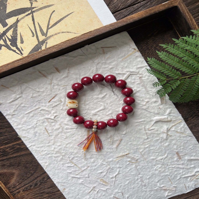 含辰砂工艺品九华山官方正品本命年朱砂招财猫朱砂手串
