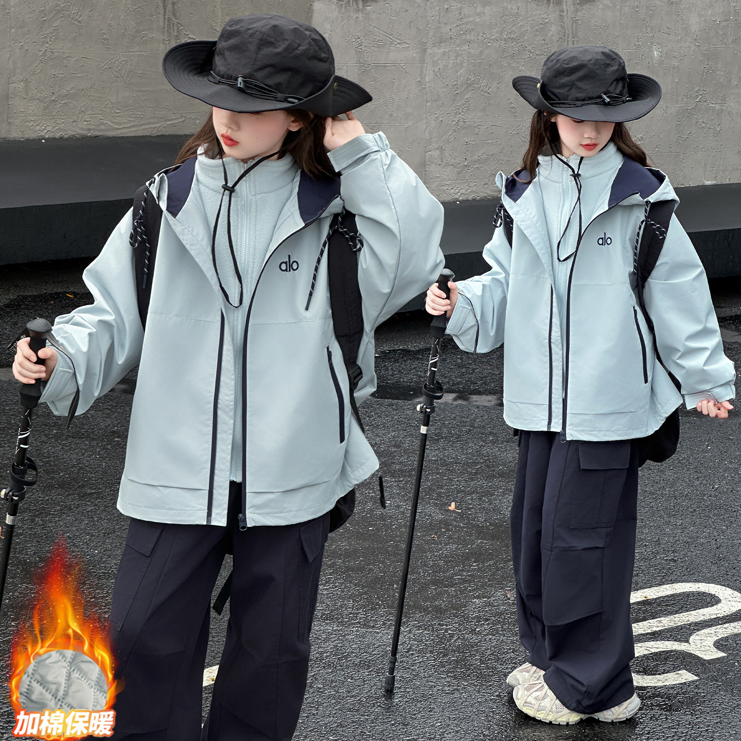 女童冲锋衣三合一可拆卸外套秋冬款2025新款儿童女孩冬装风衣套装