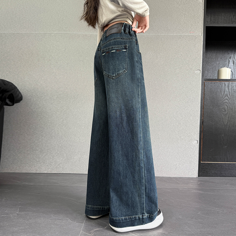 女童牛仔裤爆款2025秋季洋气时尚户外阔腿裤6-15岁直筒牛仔裤B56