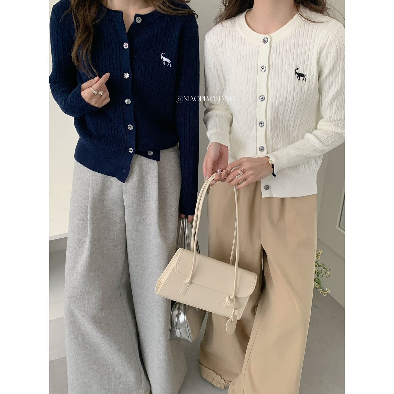 秋季韩系可爱减龄学院风气质圆领麻花刺绣针织开衫女9556#0.13