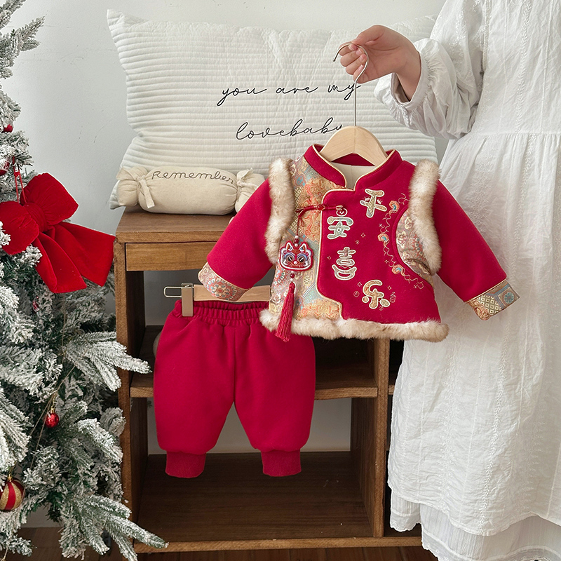 【平安喜乐】婴儿套装新年装加绒厚小月龄宝宝周岁礼服唐装ZTD5422