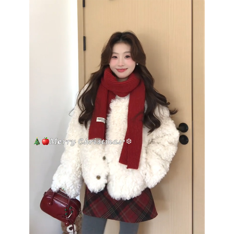 parkyeon秋冬新款韩系宽松羊羔绒外套费尔岛针织开衫毛衣半身裙