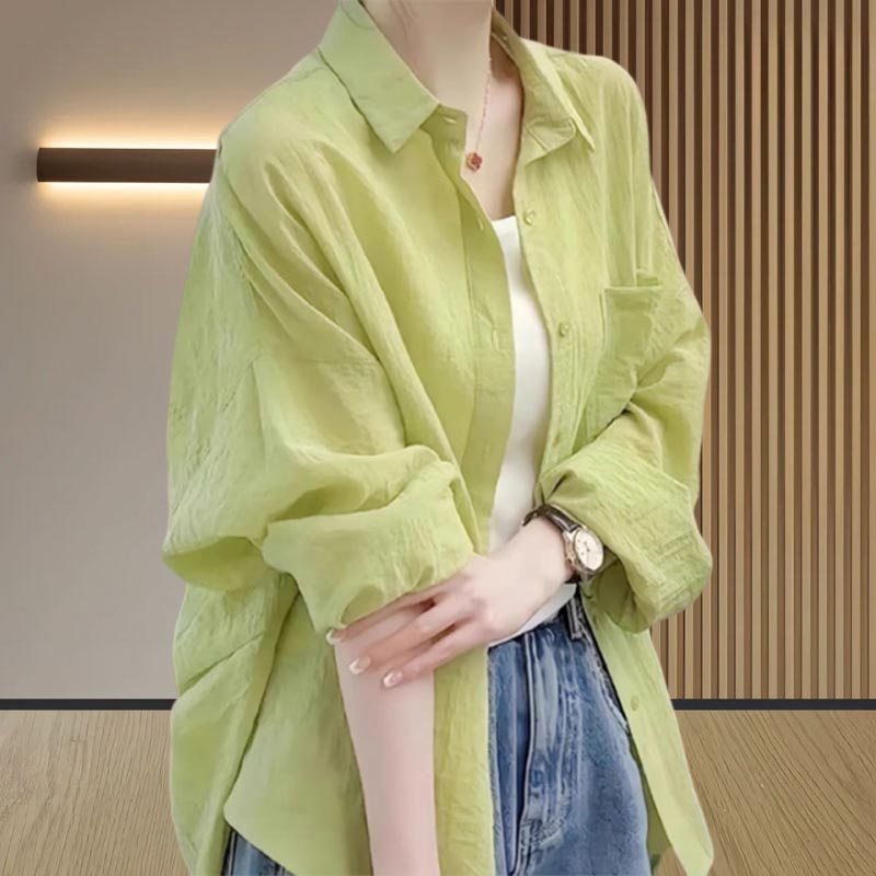 洋气衬衫长袖修身女装高级感上衣透气2025年夏季新款纯色休闲百搭