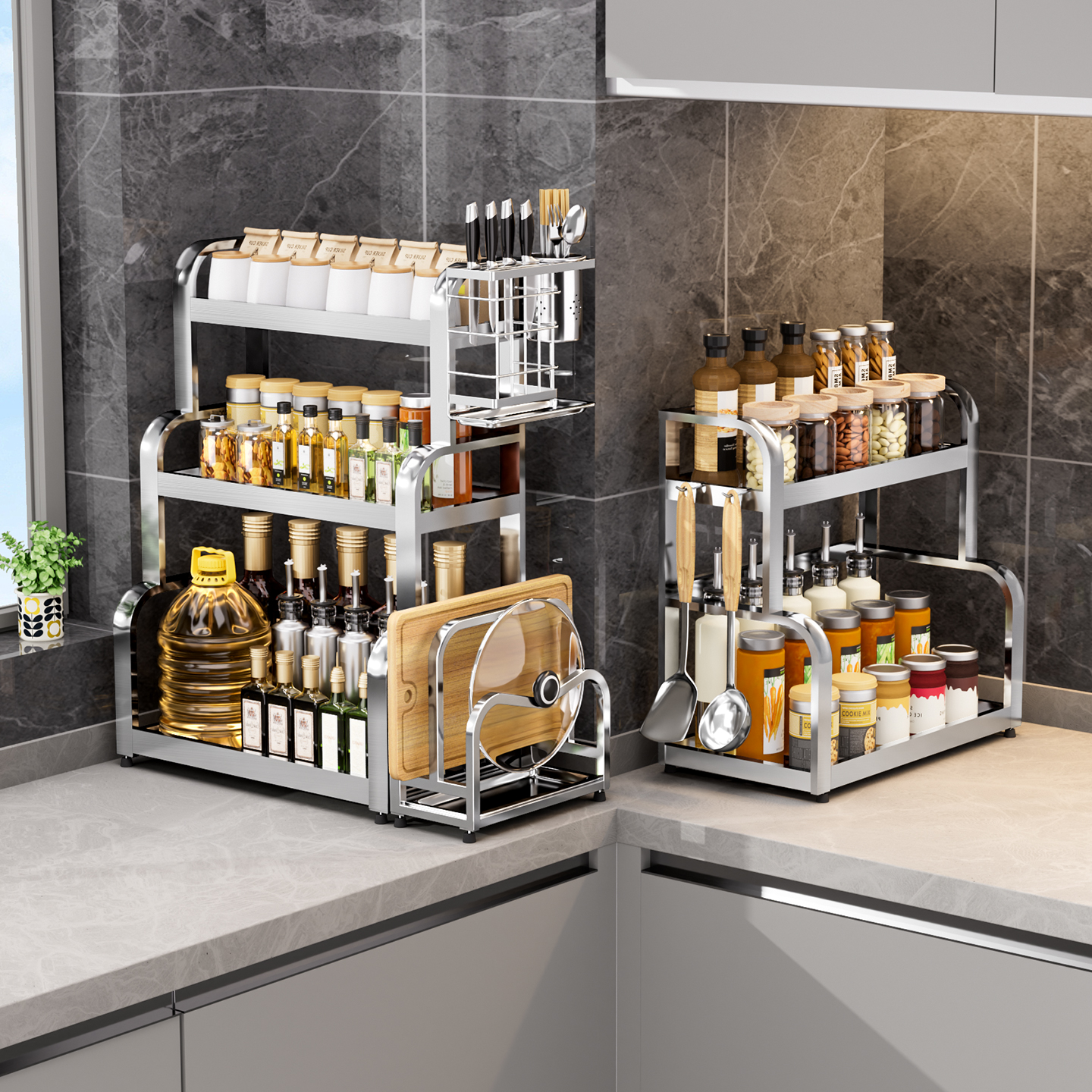 厨伴厨房用调料置物架家用加厚多功能储物架调味罐收纳架油盐酱醋