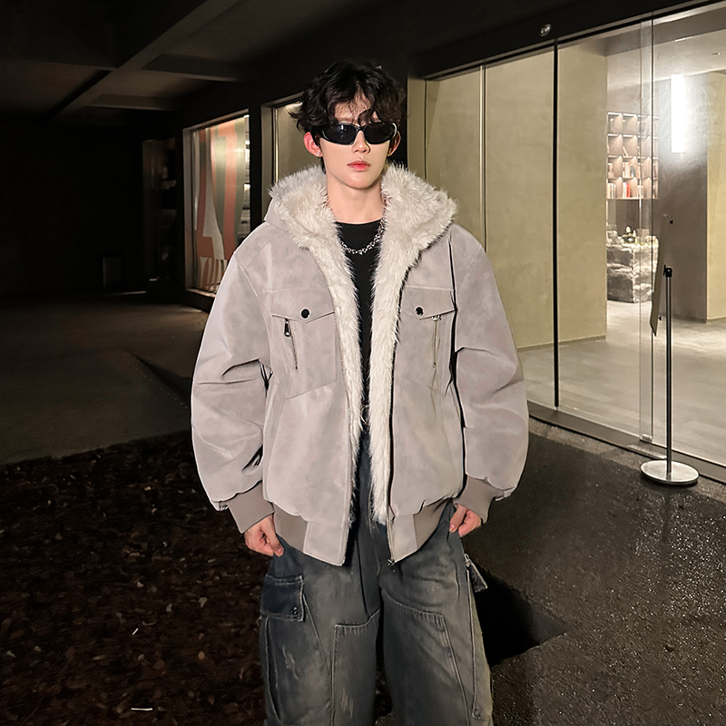 冬季加厚加绒美式座山雕毛领棉服男款保暖防寒宽松高级感棉衣外套