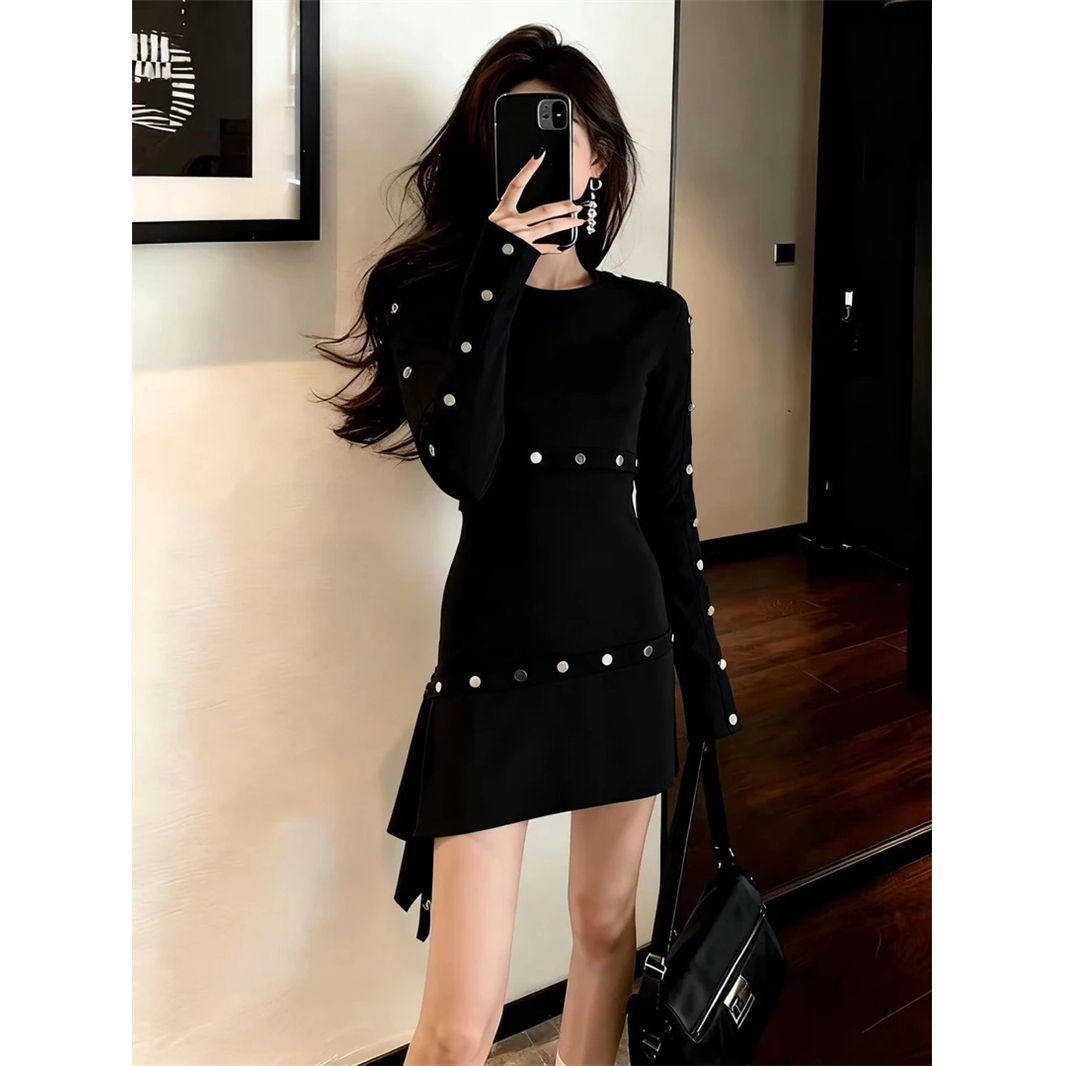 MARIE.COCO御姐独特设计黑色连衣裙女秋冬新款时尚气质修身包臀裙