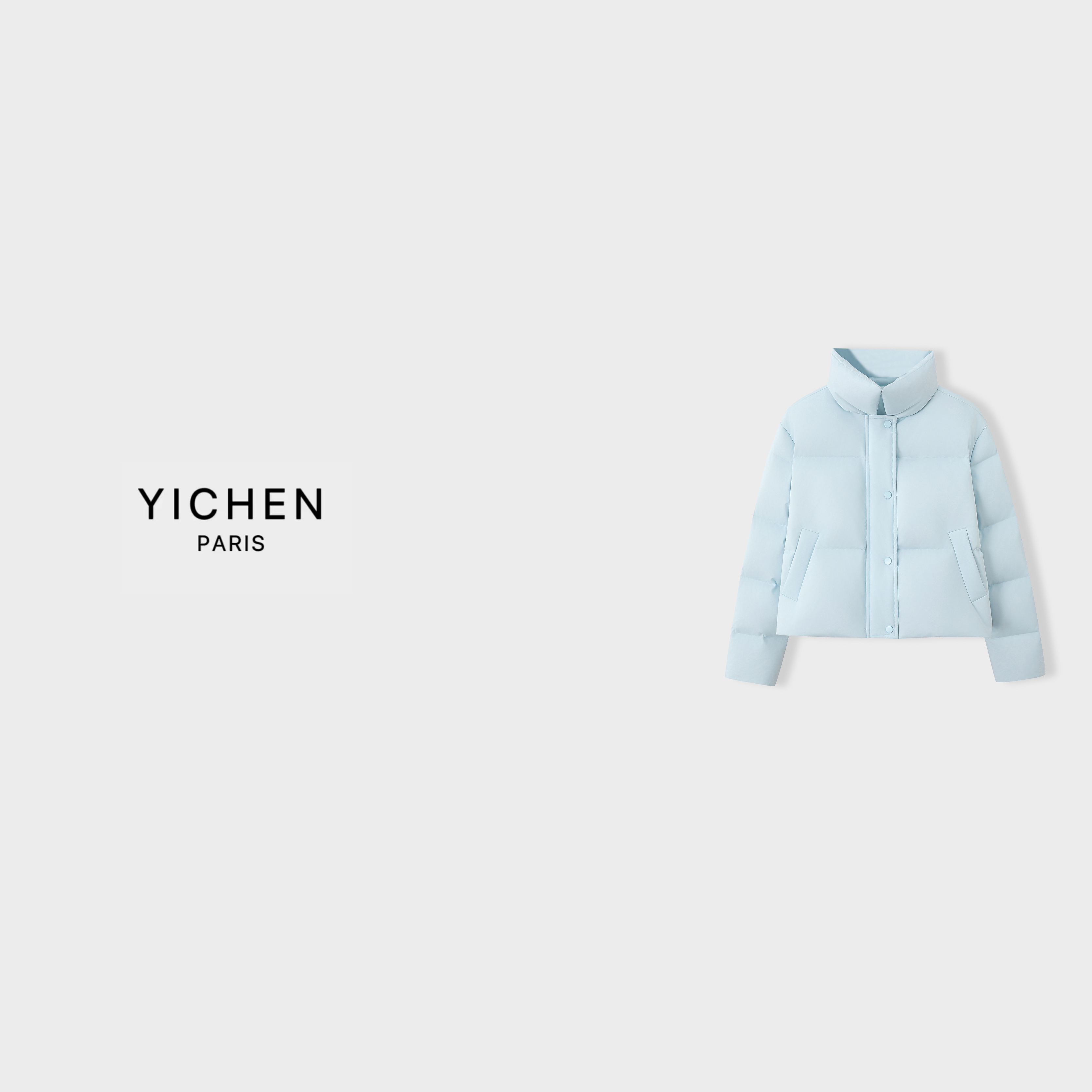YC 冰川蓝 笑脸徽标翻领短款羽绒服-4154