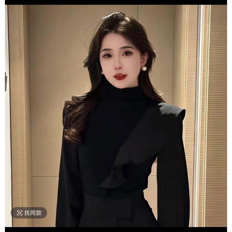 大方得体穿搭一整套女2025新款半高领荷叶边衬衫通勤阔腿西裤套装