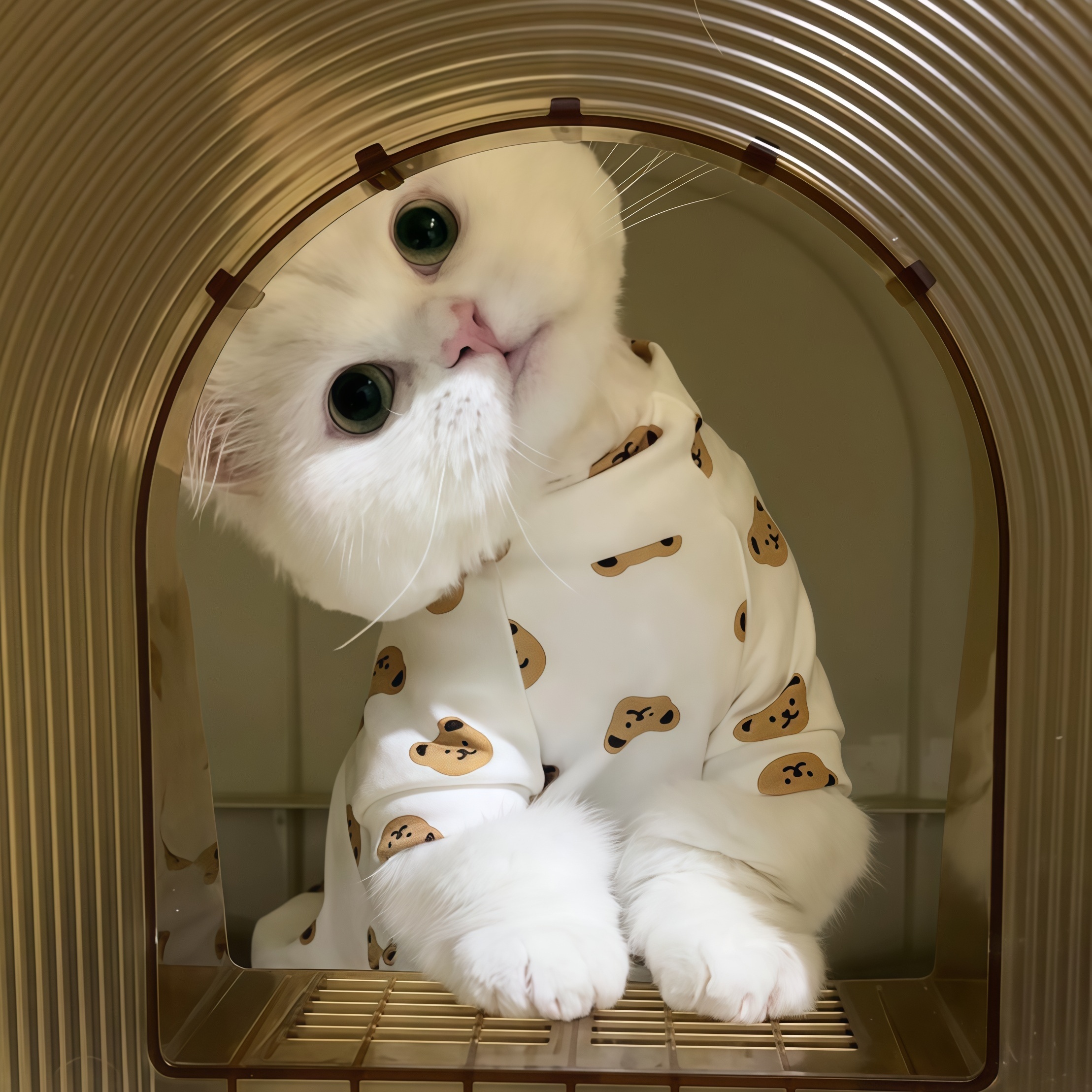 猫咪衣服防掉毛卡通小熊两脚衣秋季保暖护脐家居服中小型犬秋衣tq