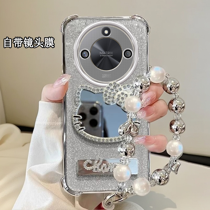 水钻KT猫补妆镜子华为荣耀X50手机壳ALI-AN00四角防摔Honorx50软