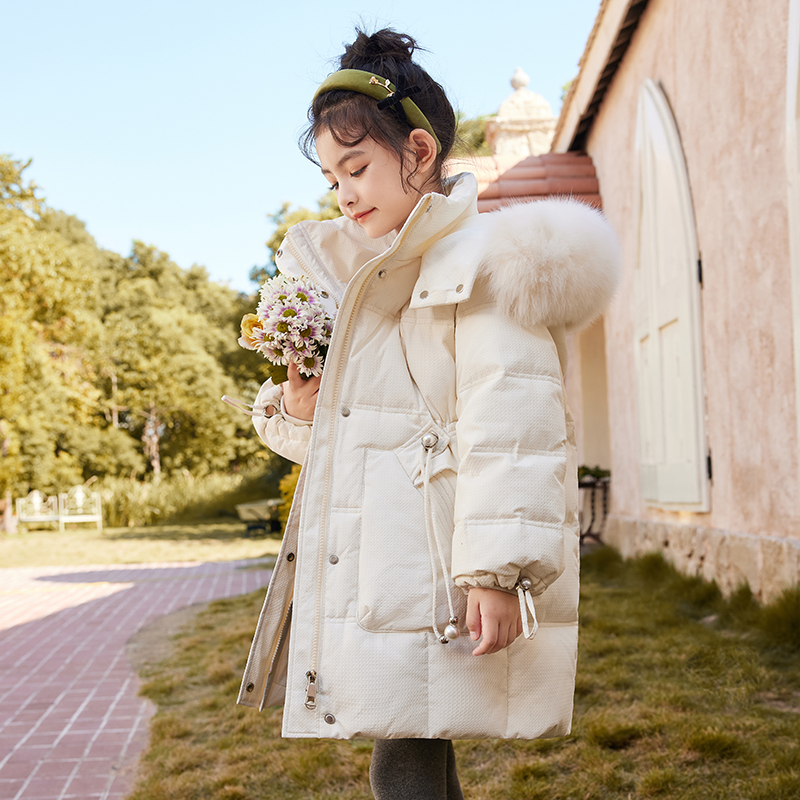 儿童羽绒服女童中大童中长款加厚大毛领童装羽绒亲子外套断码清货