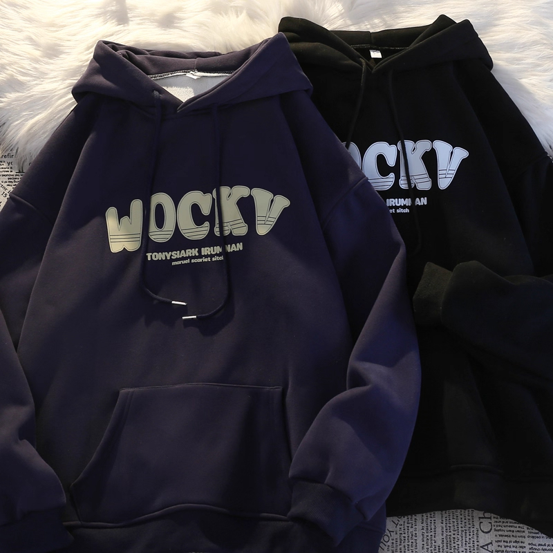 特大码300斤美式简约个性潮牌连帽卫衣男女秋冬宽松显瘦重磅上衣