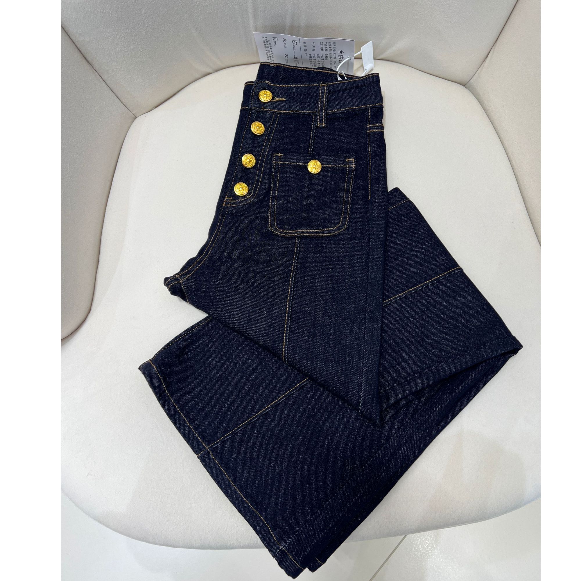 冬季加绒黑金蓝韩系极简风秋冬新款高腰显瘦不贴腿微喇牛仔裤女