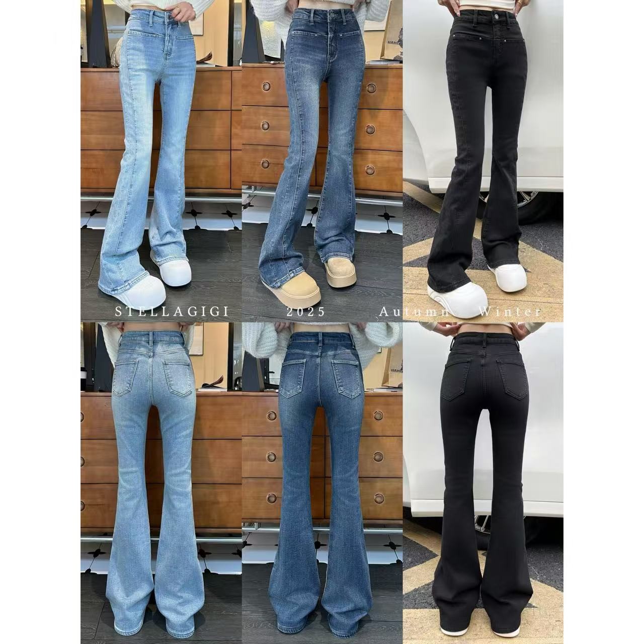 SG / 杨依姗 AW显瘦神裤 一字口袋高腰植绒微喇牛仔裤K-20252311