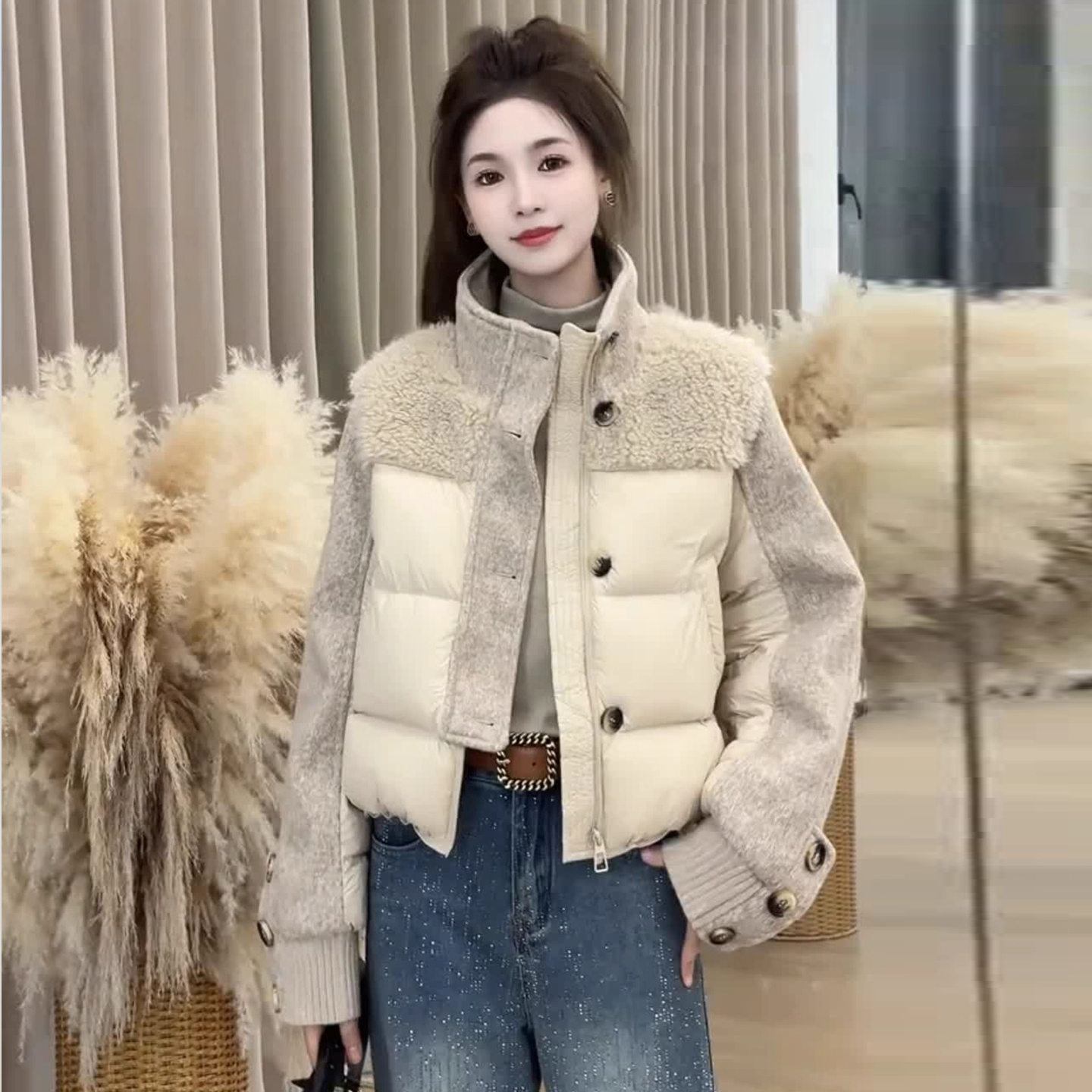 韩版立领拼接撞色短款加厚棉服女2025冬季新款时尚保暖棉衣外套潮