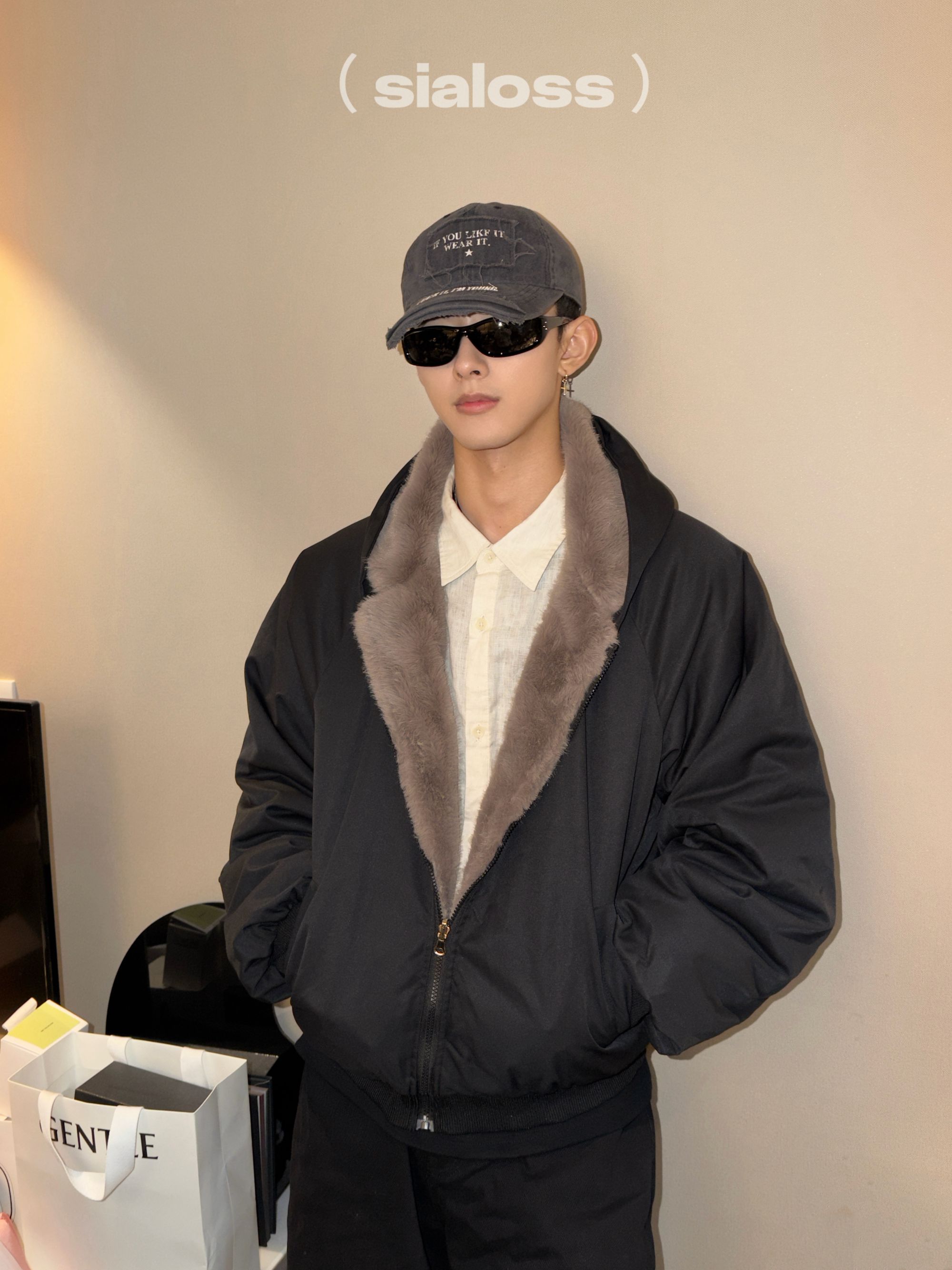 Sialoss冬季新款连帽双面穿百搭棉服男冬季加绒加厚保暖连帽外套