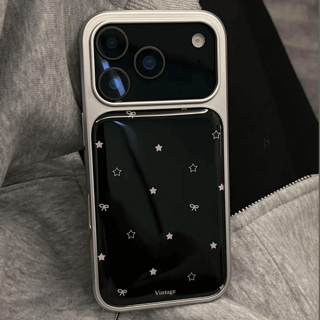 星星粉蝴蝶结适用苹果17promax手机壳新款彩绘iPhone16pro电镀银